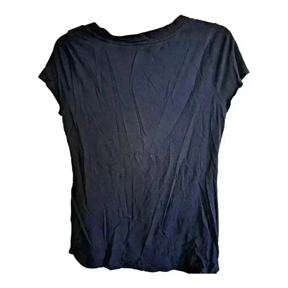 Ann Taylor LOFT Womens M Tee Shirt Black Short Cap Sleeve Top V Neck  Pullover - Picture 2 of 5